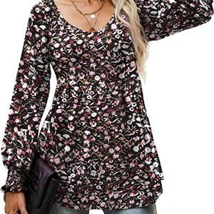 Long-Sleeve Babydoll Tunic, Floral XXL